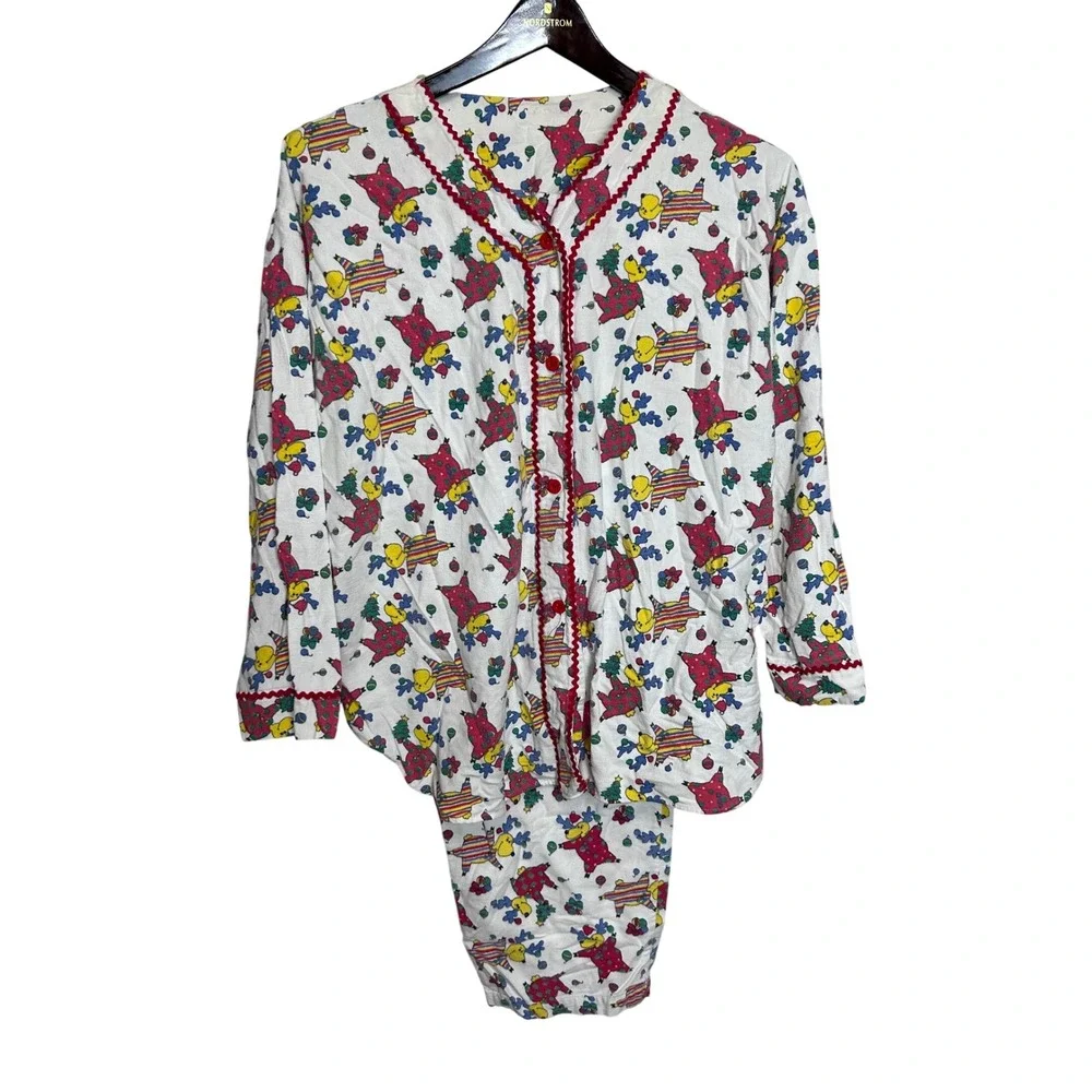 Womens Pajama Set 24W Vintage Kmart 80s Christmas Reindeer Print Long‎ Sleeve
